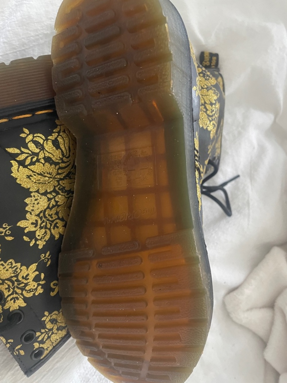 Dr. Martens Black Lace-Up Boots with Gold Floral Jacquard Detailing - Picture 3 of 5